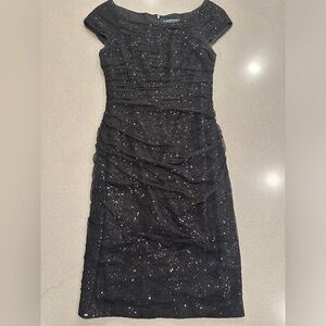 Ralph Lauren Black Sequined Cap Sleeve Evening Dress